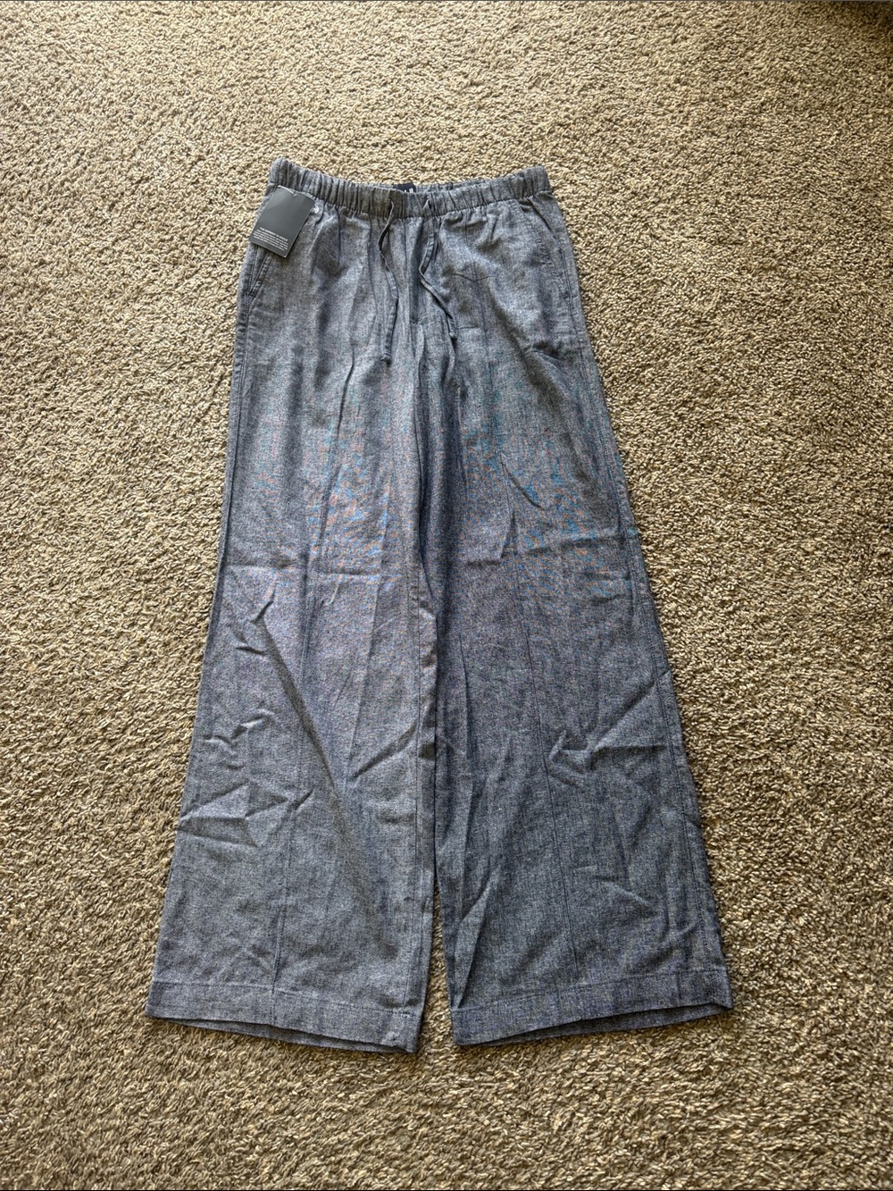 GAP Linen Wide-Leg Pull-On Pants in Heather Blue-Gray